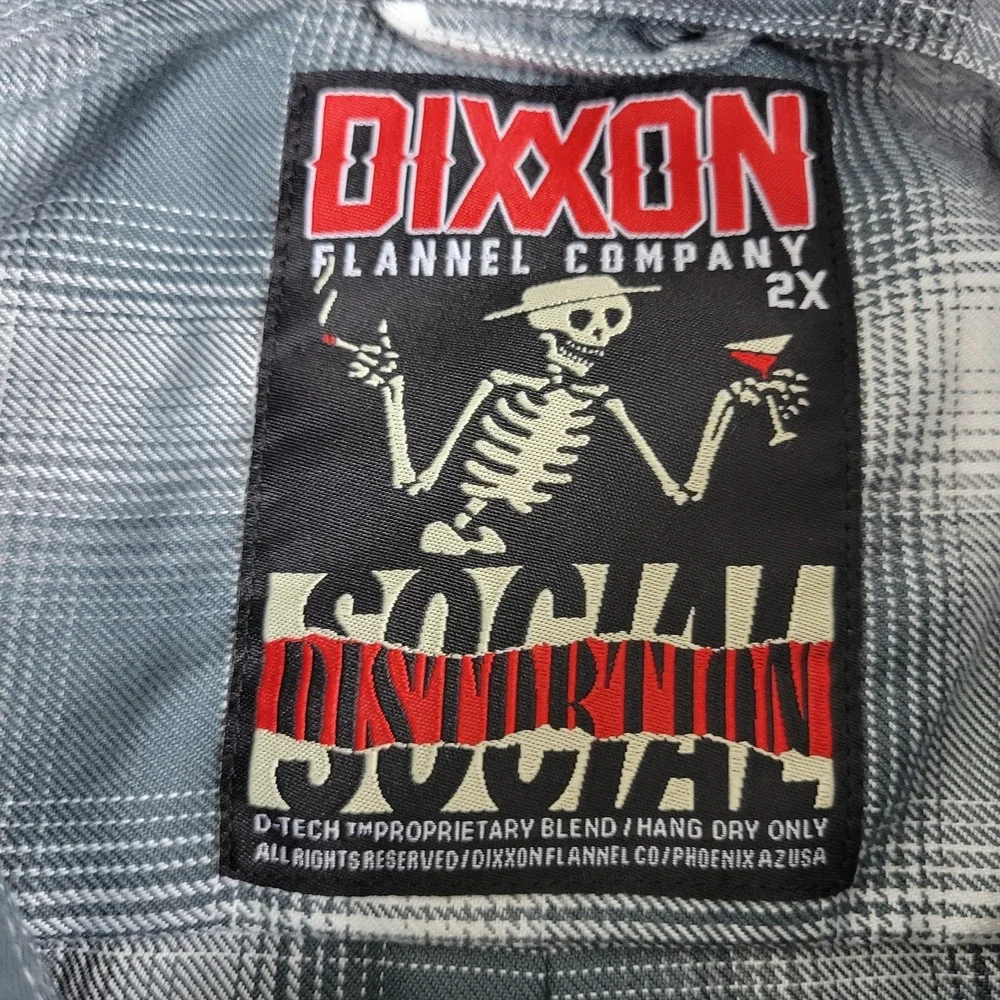 Dixxon Flannel Company Social Distortion Mens 2XL Gray Plaid Pearl Snap LS - Picture 4 of 6